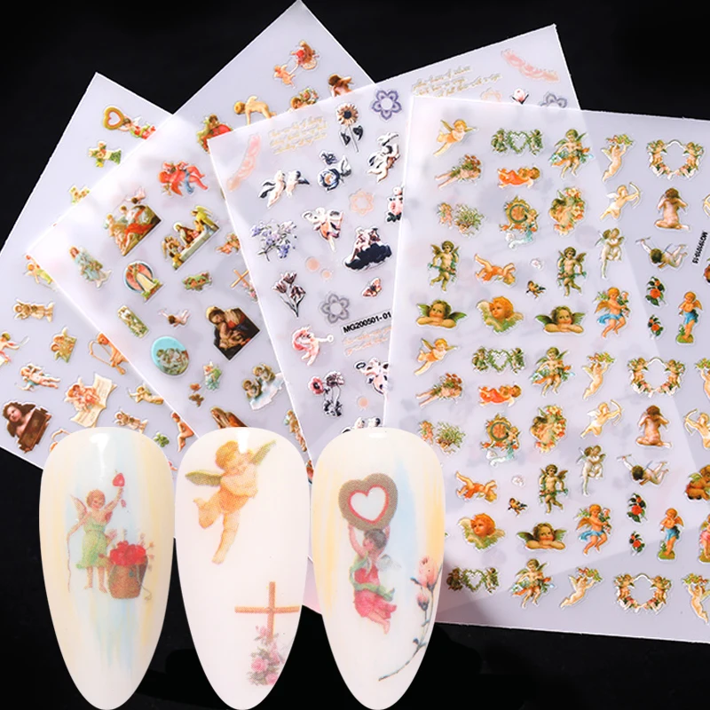 1 шт. 3D Ангел шаблон для ногтей Стикеры цветочный дизайн Adhensive наклейки