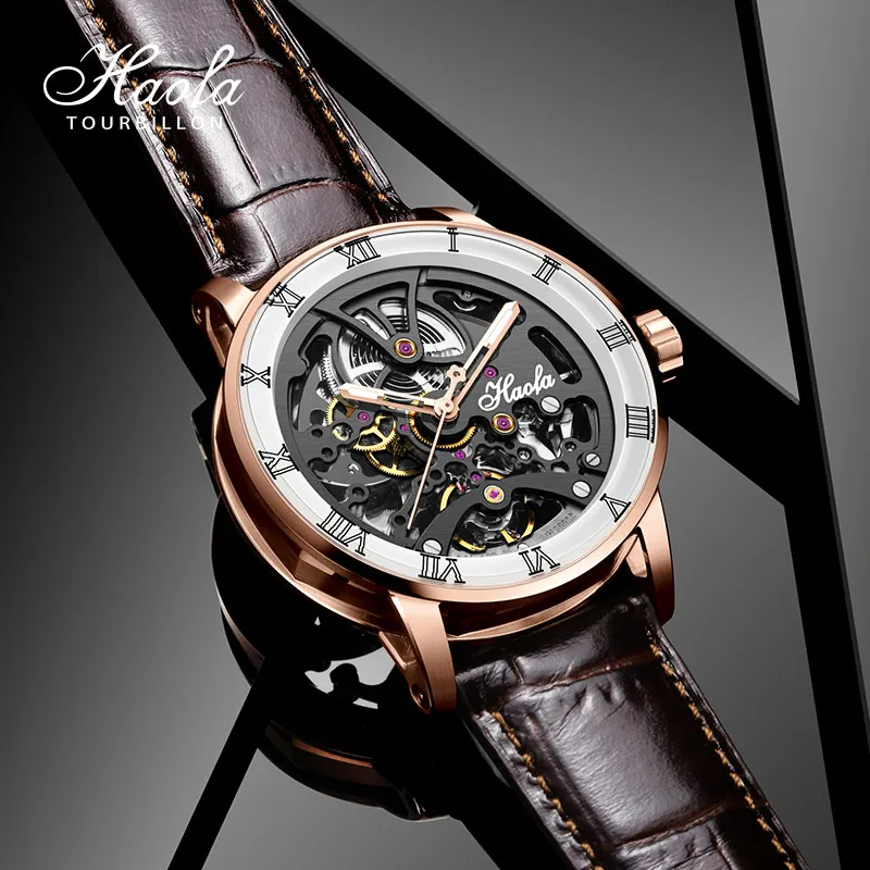 Мужские механические наручные часы Haofa Skeleton Automatic, роскошные вращающиеся часы с сапфировым стеклом и керамической шкалой, relogio masculino 1933 (art.: 3920d2d44fa50) - 3920d2d44fa50