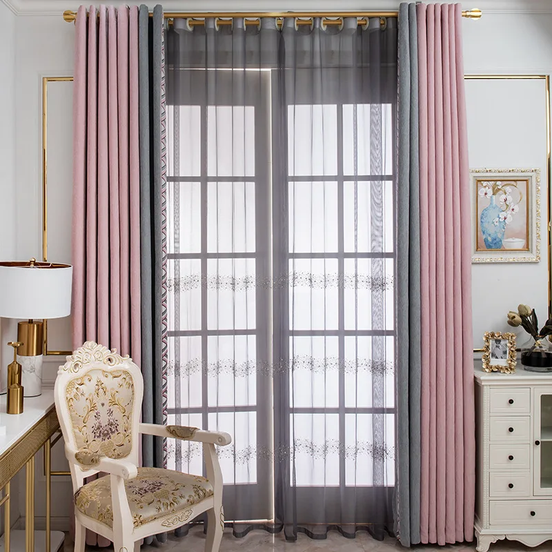 

Curtain for living dining room bedroom American light luxury pearl embroidered white gauze curtain custom Included Included