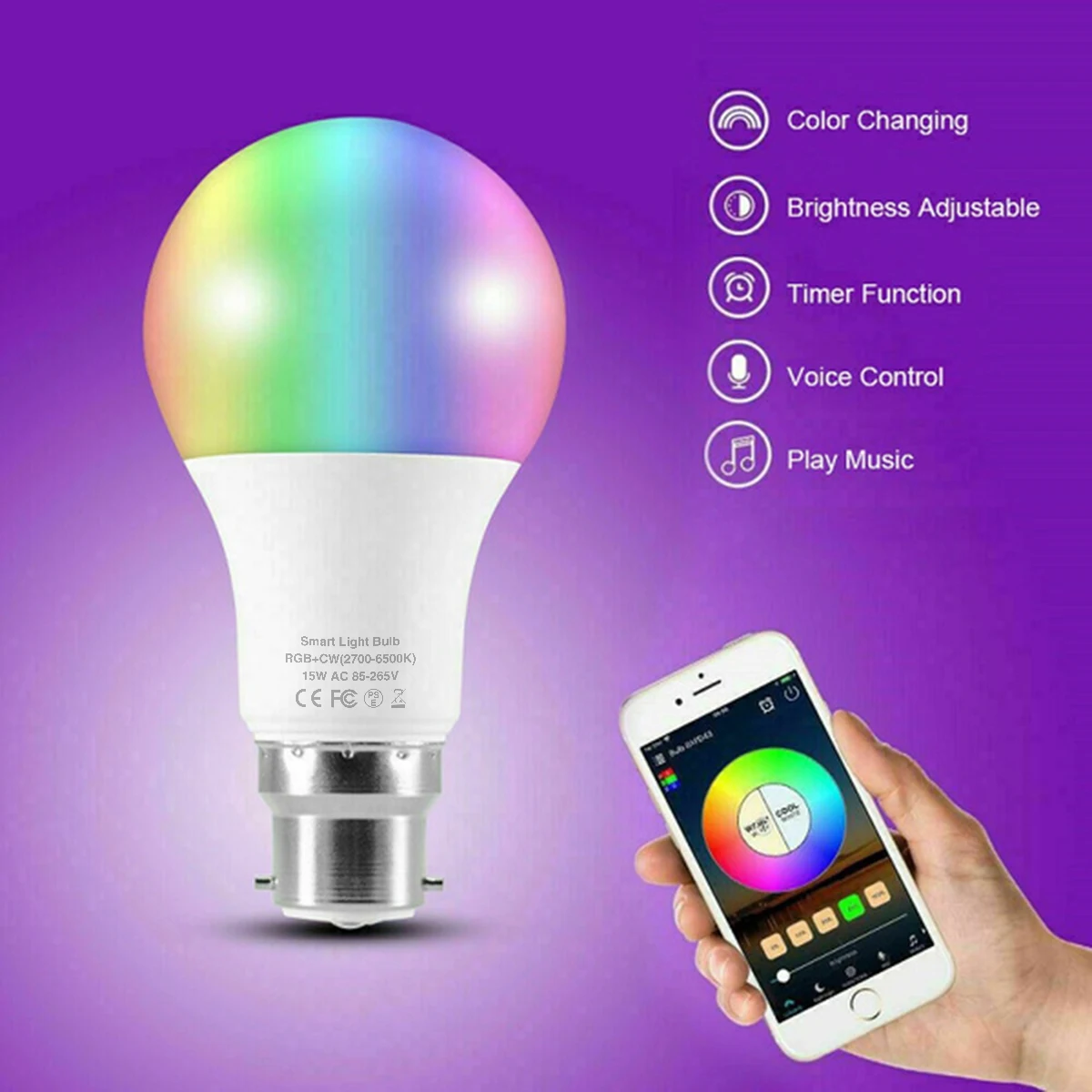 

Приглушаемая светодиодная смарт-лампа E27 B22, ночник с дистанционным управлением через приложение, работает с Alexa Google Home Echo, 5-20 Вт