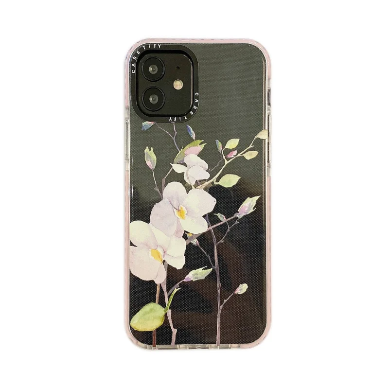 

Pink magnolia flowers Phone Case for iPhone 12 mini SE 7 8 Plus X XS Max XR 11 PRO Max clear TPU Cover with Black Len Frame
