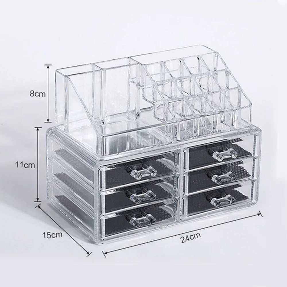 Прозрачный 3 уровня 6 ящиков Штабелируемый большой косметический Органайзер для