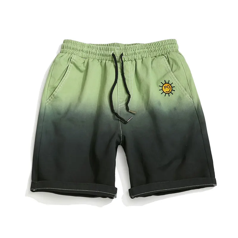 

2021 Summer Men's Casual Shorts 100% Cotton Gradient Color High Quality Knee-length Half Short Pant Beach Traveling Clothing