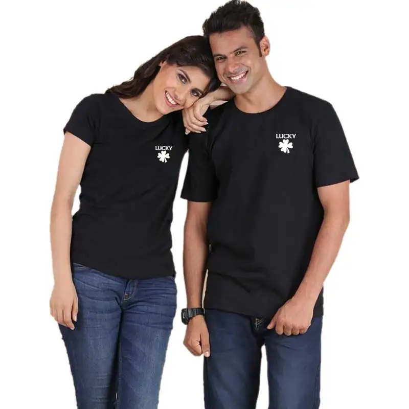 Lucky flower couple matching clothes for lovers boyfriend and girlfriend cotton print casual short sleeve t shirt women tops | Женская