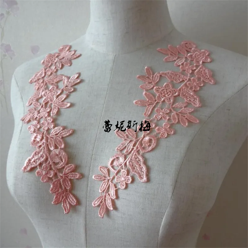 orange pink 3 пары/6 шт, 18 цветов, Новое поступление, Золотая Кружевная аппликация в виде цветка для шитья, свадебное украшение, 24,5X8,5 см, BD0258-17 - Цвет: orange pink