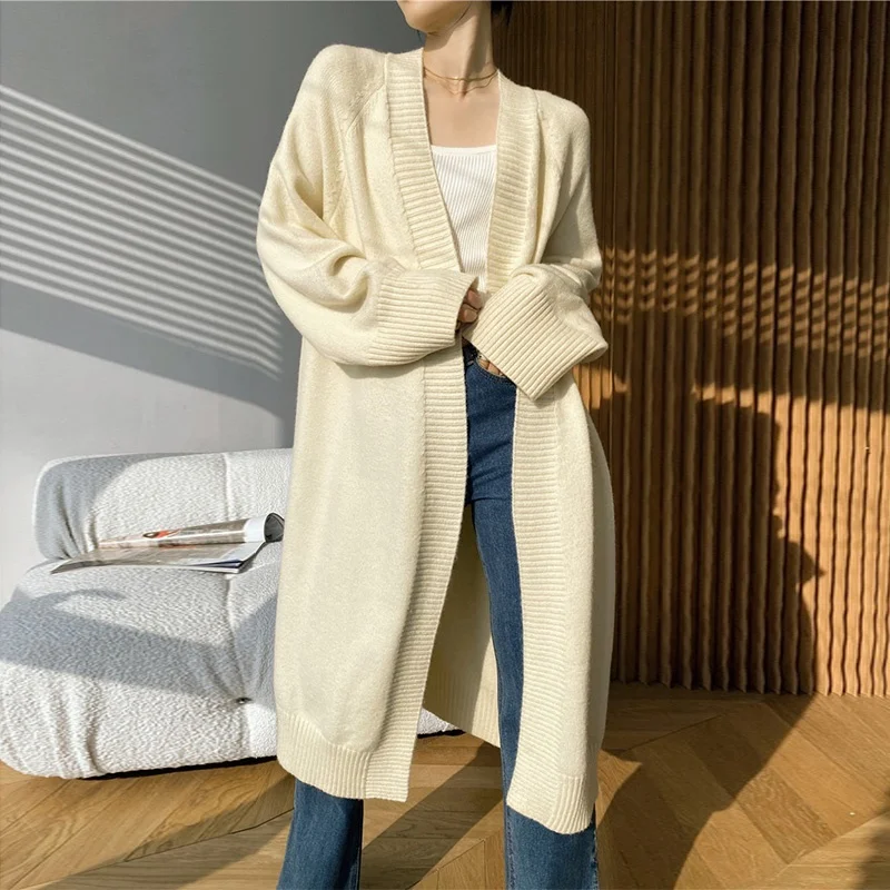 

New 2021 Fashion Ladies Warm Knitting Cardigan Sweater Loose Fit V-Neck Long Sleeve Cardigan outerwear