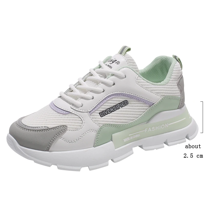 

White Sneakers Women Breathable Mesh+Leather Sport Shoes Women Tennis Shoes Jogging Running Shoes For Women Platform Sneakers