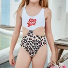 2021 девочек Винтаж полосатый купальник большого размера Одна деталь купальника игривый маленький Леопардовый принт бикини, ванный комплект для От 6 до 12 лет