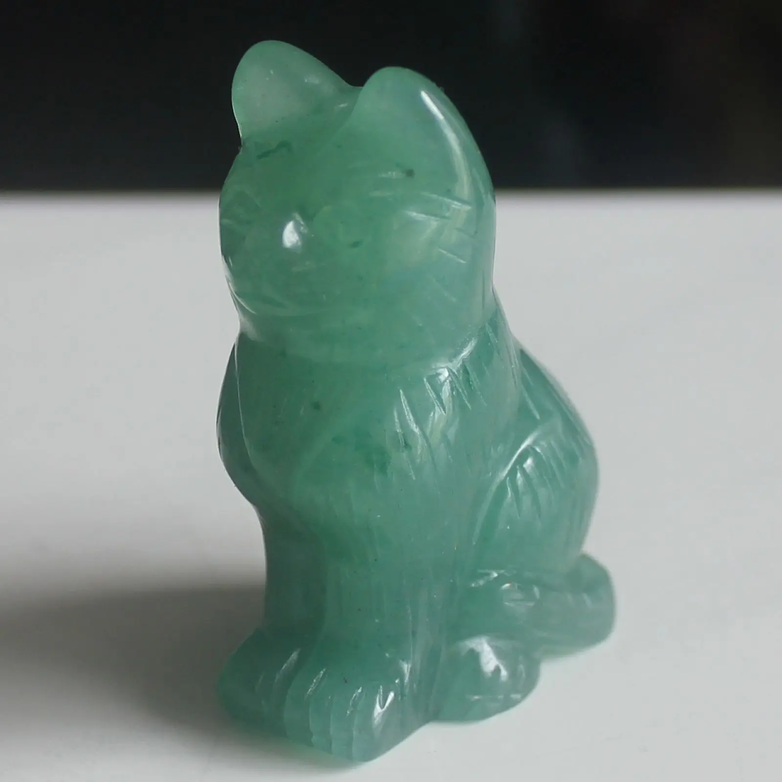 

2'' Hand Carved gemstone Natural green aventurine cat Figurine Animal Carving