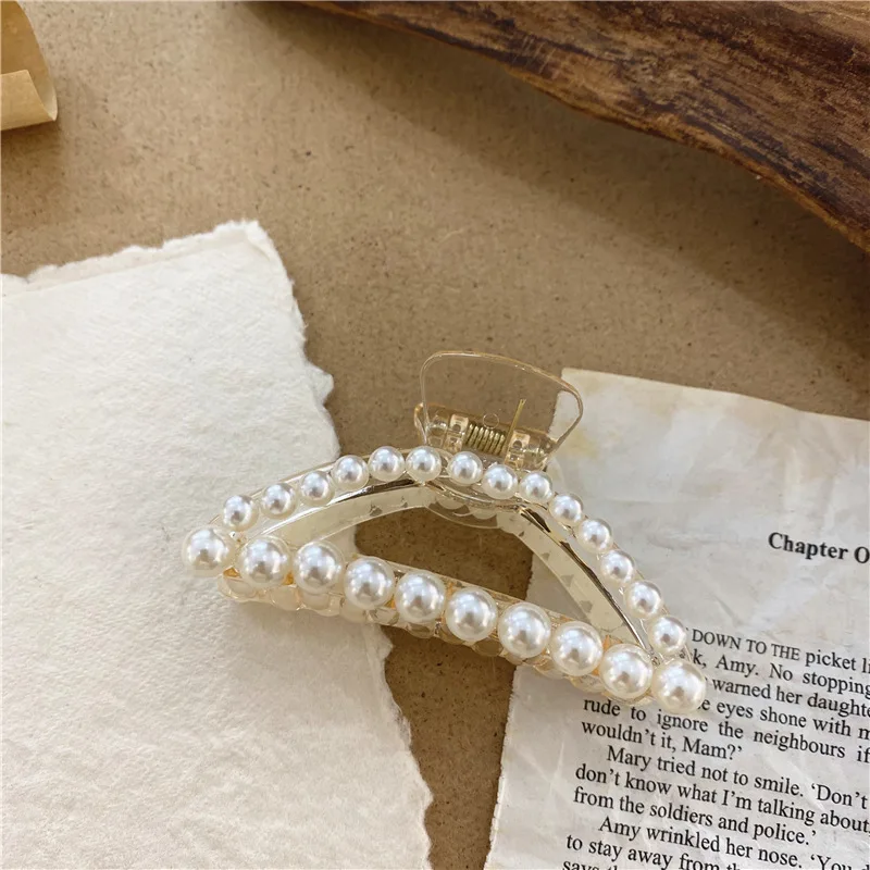 

Fashion Hair Claw Clips Artificial Pearl Hair Accessories Decorative Hairclips for Women Girls Geometric Rectangle Clip Plastic