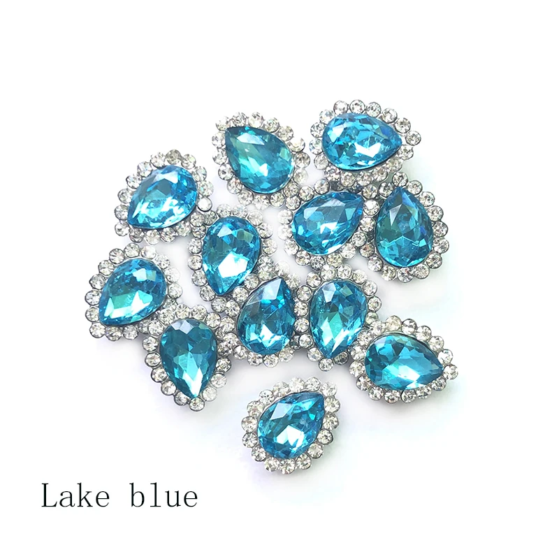 Lake blue 50 шт 11x14 мм каплевидные цветные пришивные стразы с кружевным когтями стеклянные цвета северного сияния пришить коготь стразы для свадебного платья - Цвет: Lake blue
