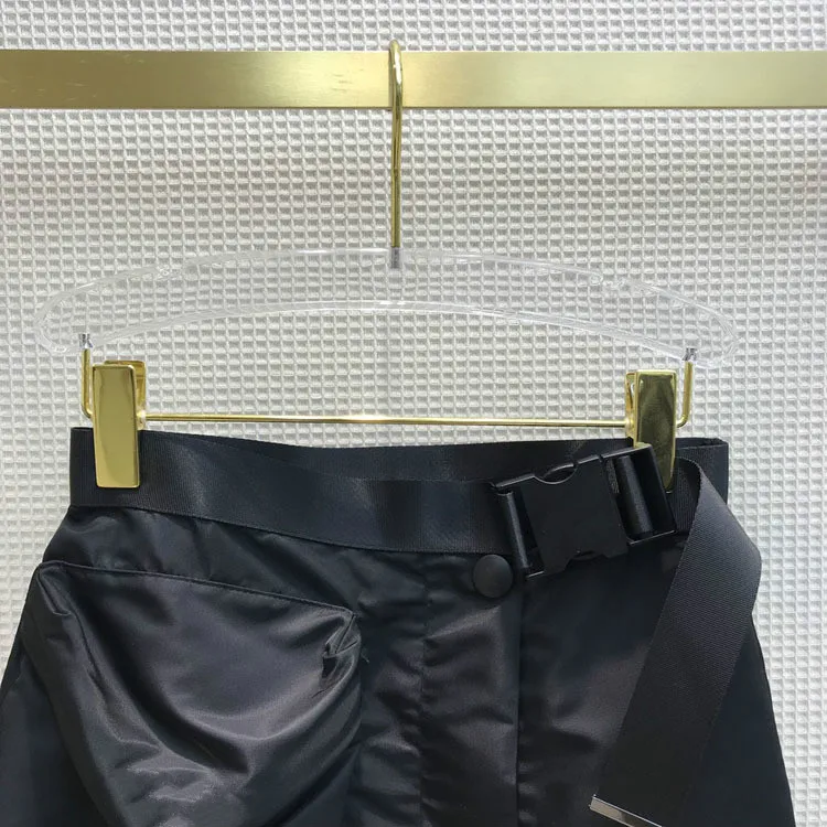 High-end Brand Black Mini Skirts Women 2021 New Large Pocket Sashes High Waist A-line Skirts High Street Trend Polyester Skirts