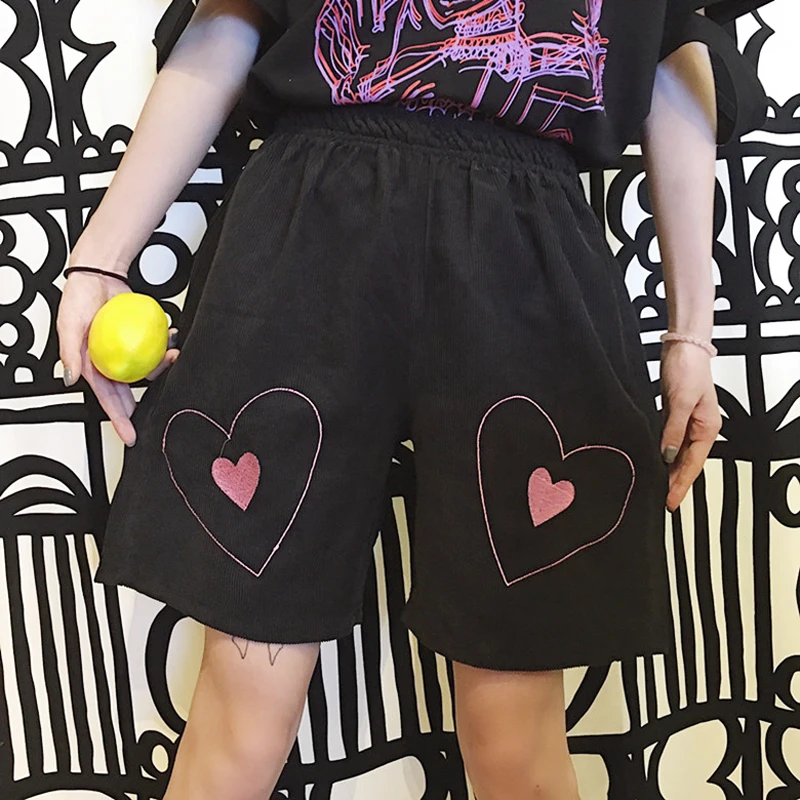 Женские летние шорты с вышивкой в стиле Харадзюку свободные эластичные высокой