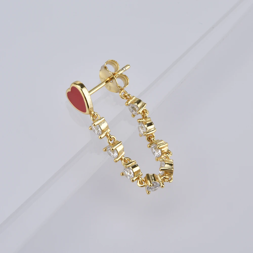 Женские серьги-гвоздики ANDYWEN из серебра 925 пробы с эмалью красными цепочками