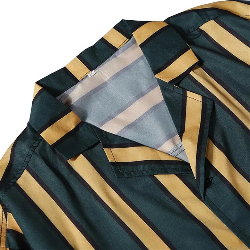 

Nice Pop Men's High Street Casual Loose Shirts Male Striped Streetwear shirt Tops Men Summer Short Sleeves Shirts M-XXL