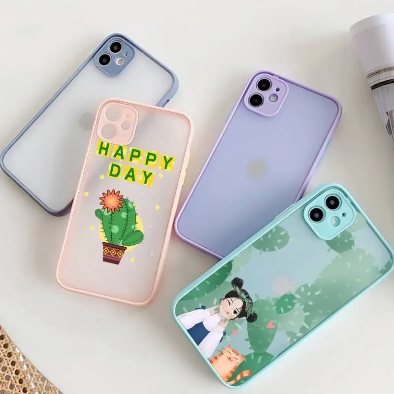 

Green Cactus Phone Case For IPhone 12 11 Pro Max XR XS Max X SE2 6s 7 8 Plus Hard Shockproof Blue Case