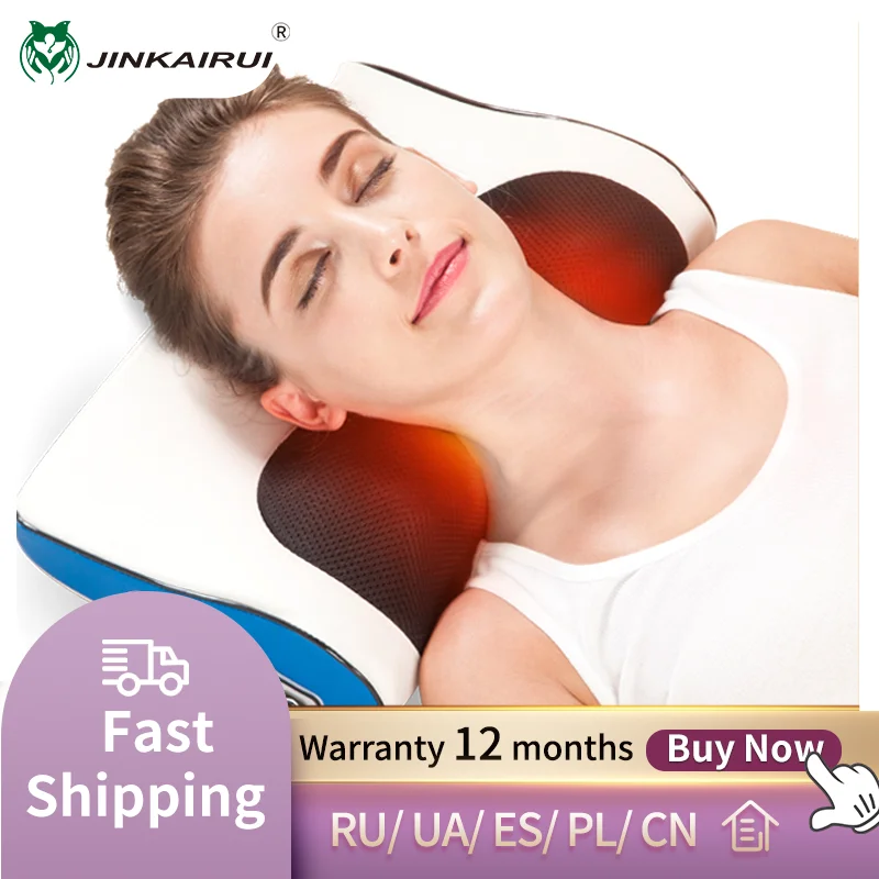 

JinKaiRui Infrared Heating Neck Shoulder Back Body Electric Massage Pillow Shiatsu Device Cervical Health Massageador Relaxation