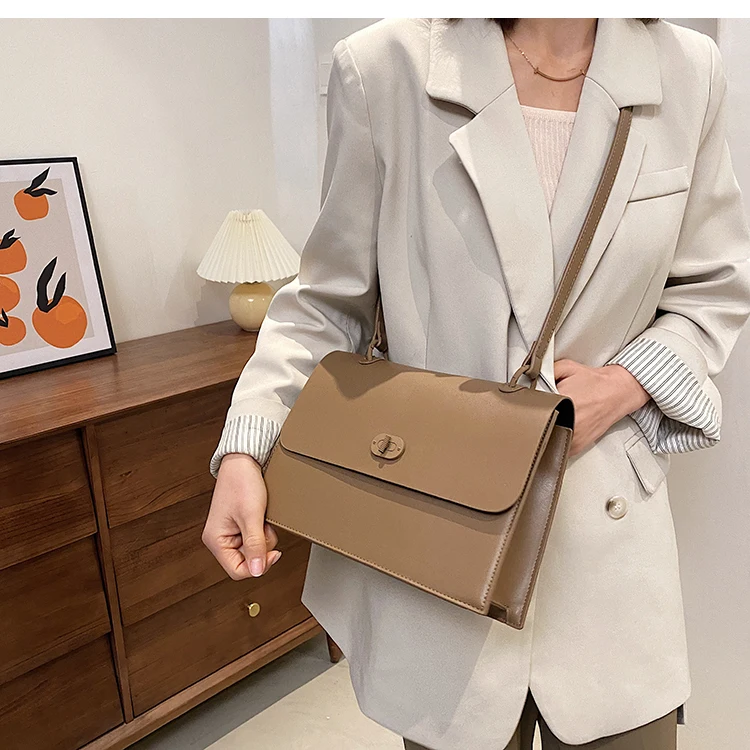 

Vintage Fashion Female Tote Lock Bag 2021 New Quality PU Leather Women Designer Bag High Capacity Shoulder Messenger Bag
