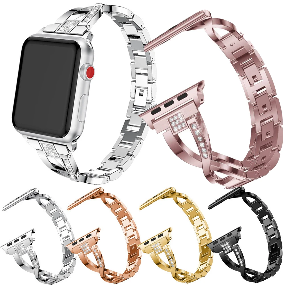 2020 модный ремешок из нержавеющей стали для iwatch браслет на петле стразы 38 42 40 44 мм