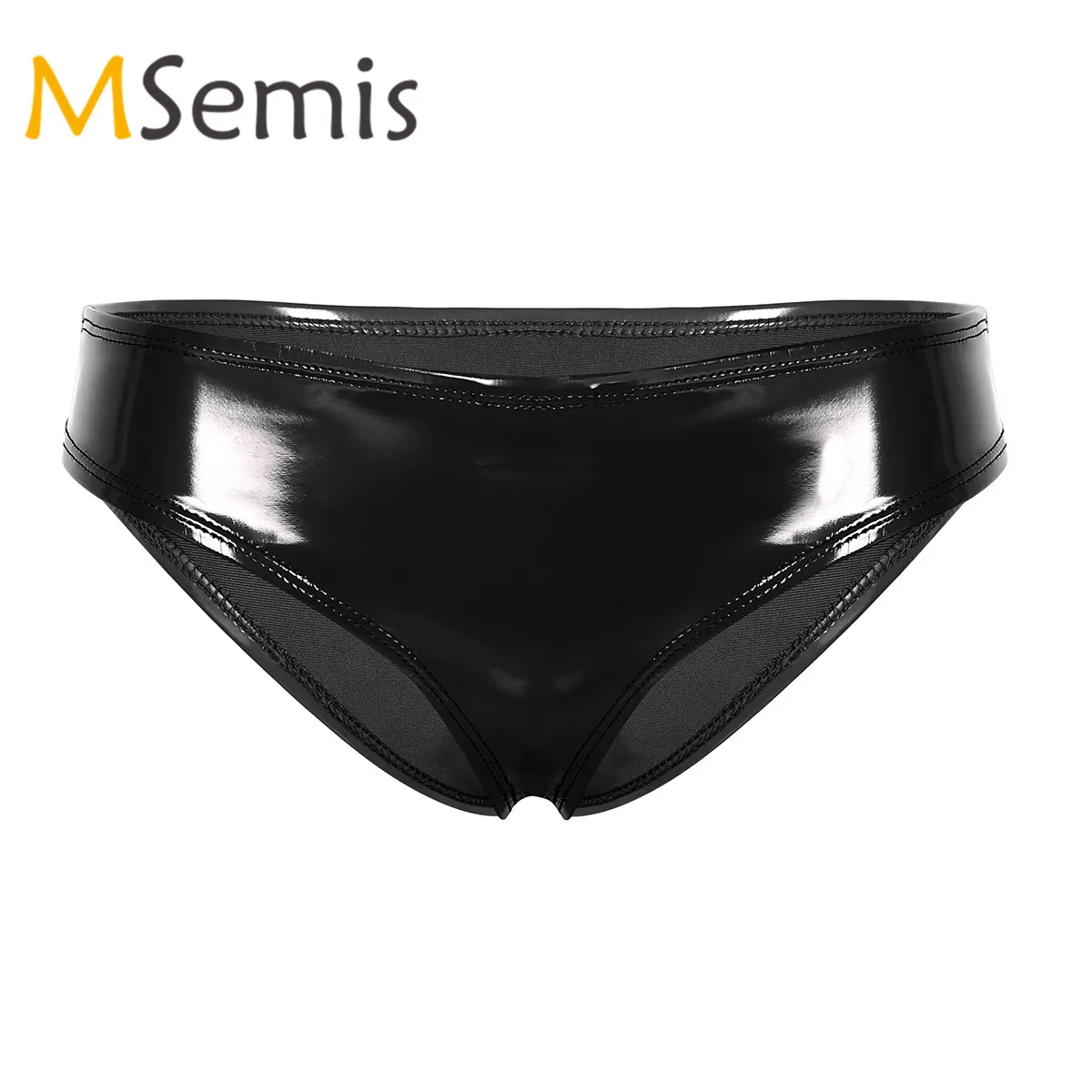 Женское блестящее нижнее белье с вырезами мокрого вида лакированная кожа низкая