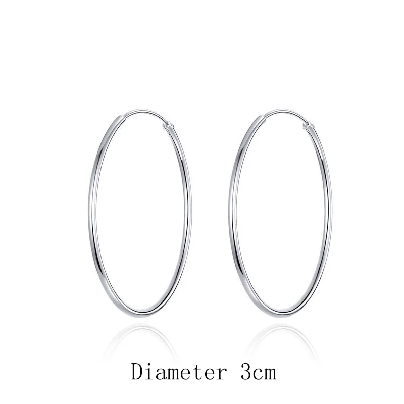 diameter 3cm CQE710 WOSTU 925 пробы серебряные большой круг обруч серьги для женщин минималистичные простые круглые серьги модные свадебные ювелирные изделия FIE710 - Окраска металла: diameter 3cm CQE710