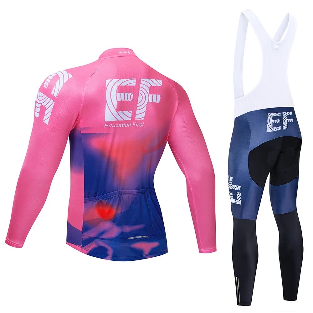 Зимний флис Pro Team EF розовый с длинным рукавом Велоспорт Джерси наборы теплые MTB быстросохнущая велосипедная одежда Ropa Ciclismo гелевая накладка