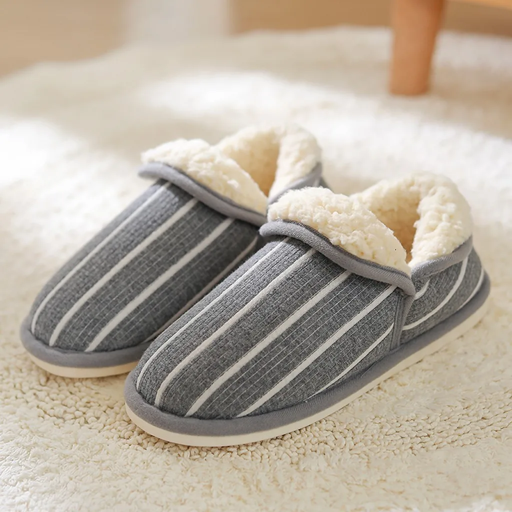 Тапочки в полоску Для мужчин из хлопка и плюша не скользкие слипоны плоская