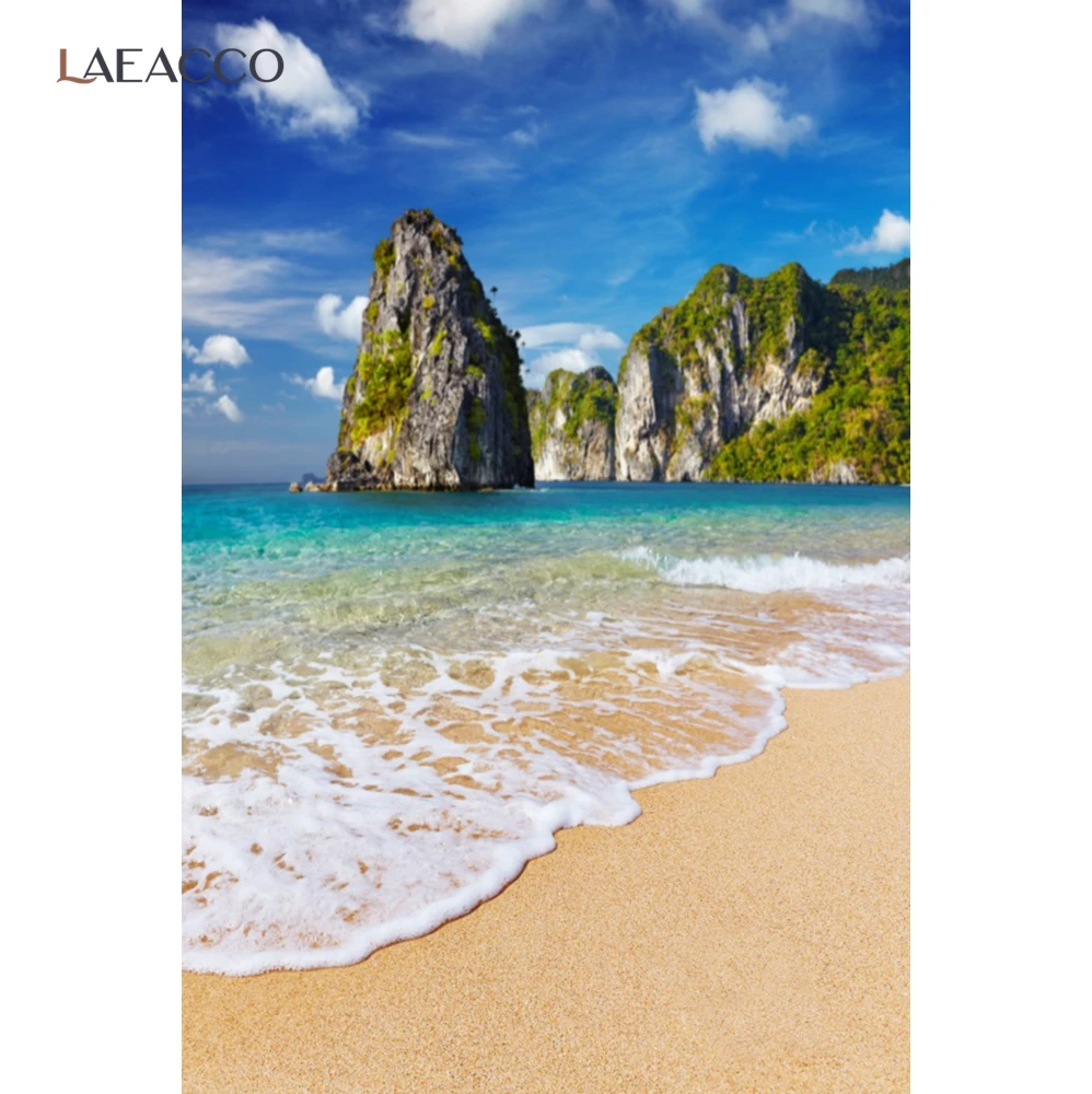Laeacco тропические морские волны пляж песок летние праздники природная сцена