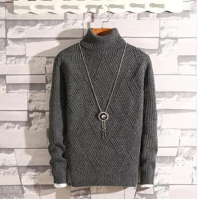 Dark Gray KUANGNAN, однотонный мужской свитер с высоким воротником, Мужской пуловер, свитер, мужская куртка XXXL, Осень-зима, мужские свитера - Цвет: Dark Gray