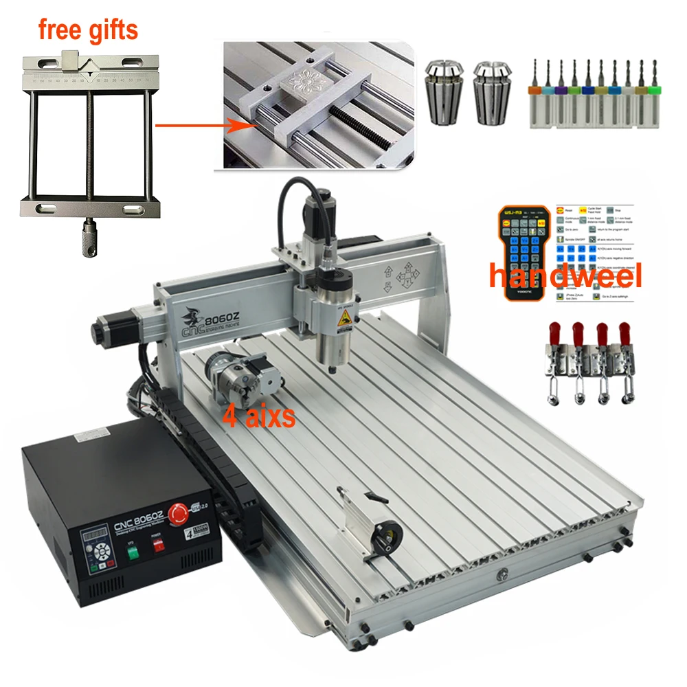 

CNC Router 8060 2.2KW 1.5KW Spindle Metal Engraving Machine 4 Axis USB March3 ER11 ER16 Collet Aluminum Engraver Cutting Machine