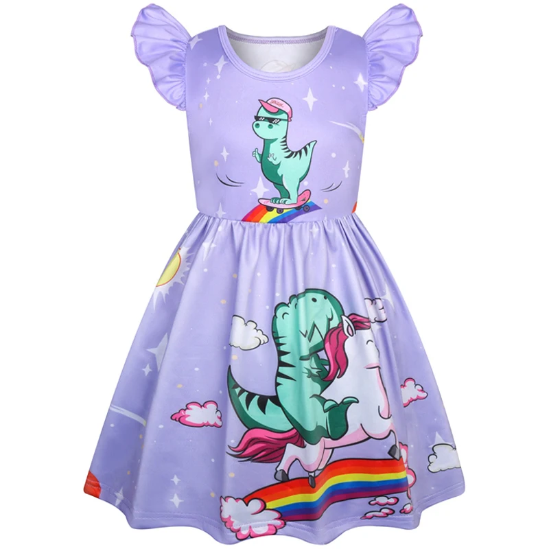 Летние платья для девочек Новое Детское платье с единорогом Одежда принцессы