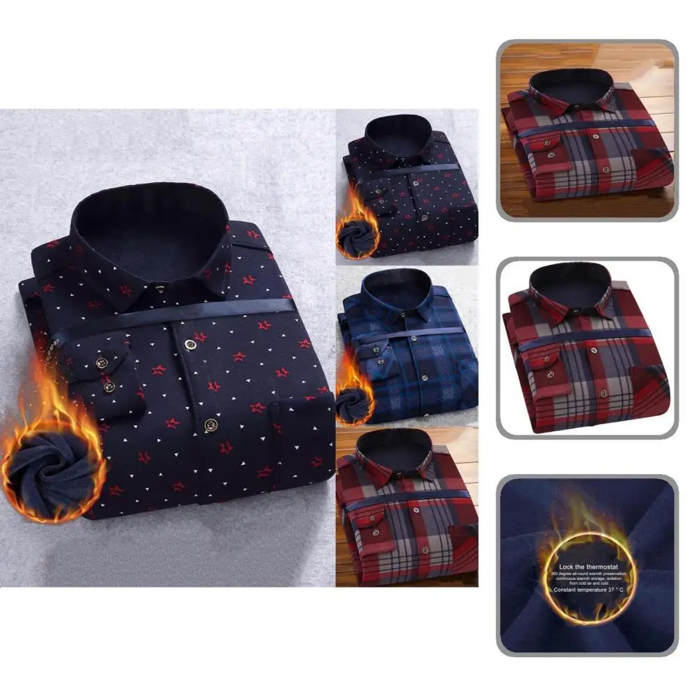 

5 Sizes Soft Anti-fade Washable Winter Shirt Polyester Men Shirt Button Closure for Daily Wear