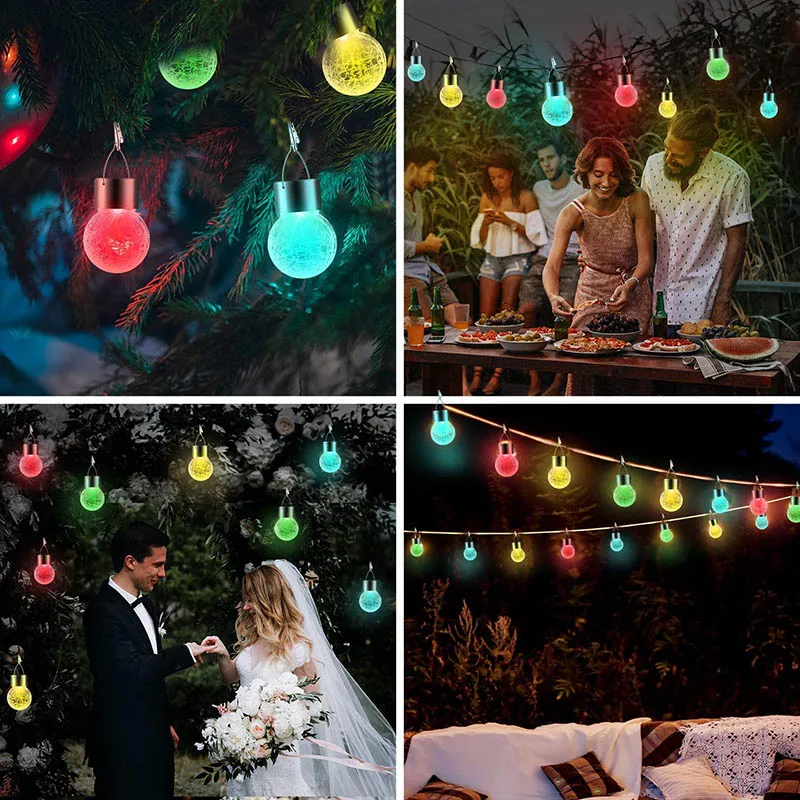 

12pcs Outdoor Hanging Solar Lights Crackle Glass Waterproof Decorative Ball Lights with Hook for Garden Yard Umbrella Holiday