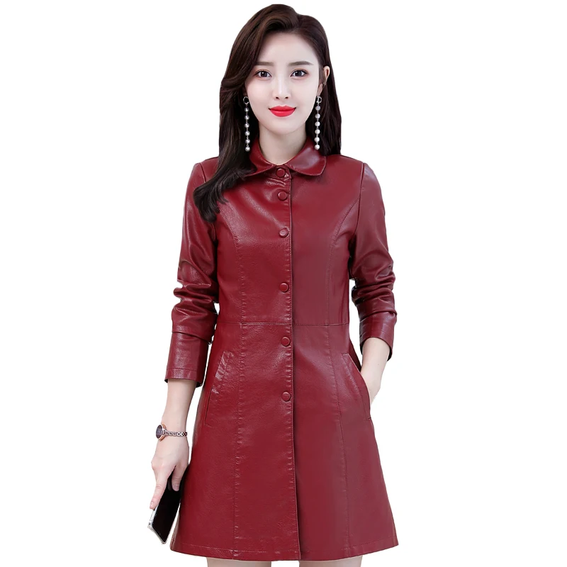 Осенне зимнее кожаное пальто для женщин большой размер 6XL длинная куртка из