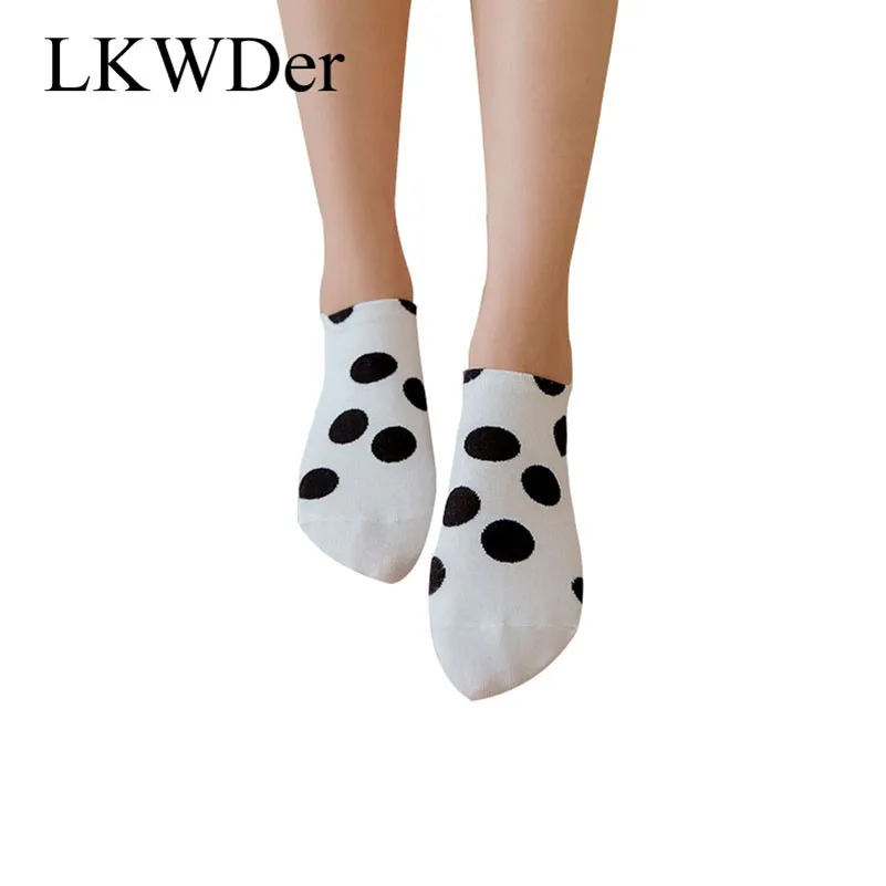 LKWDer, 5 пар, женские короткие носки до лодыжки носки в горошек, хлопок, весна-осень, милые студенческие девушки, однотонные простые женские низкие носки Meias
