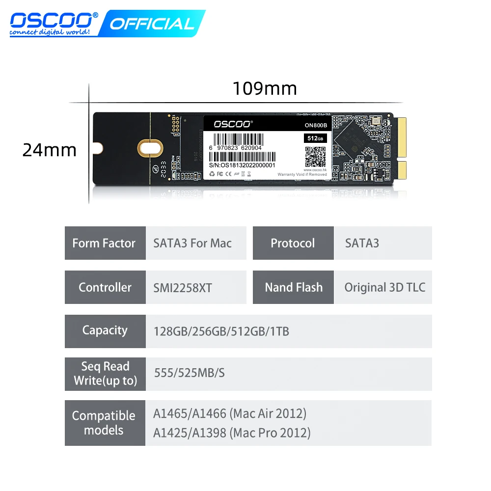 Твердотельный накопитель Oscoo 256 гб 512 ТБ для 2012 Macbook Air A1465 A1466 Pro A1398 A1425 Apple macbook