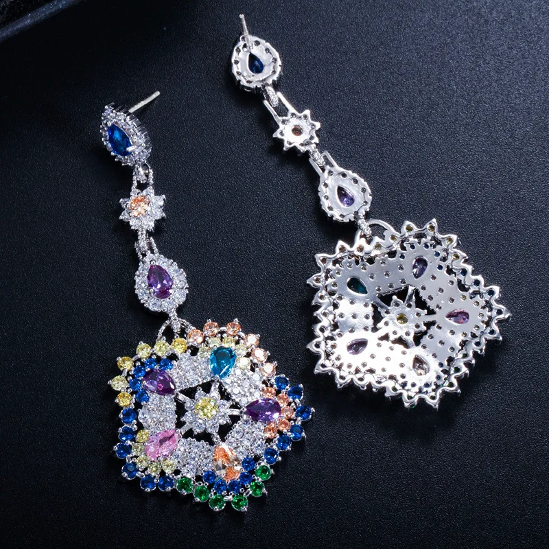 

Fashion New Trend S925 Silver Needle Tassel Flower Earrings Color Flower Gradient Color Earrings Women All-match Romantic Gift