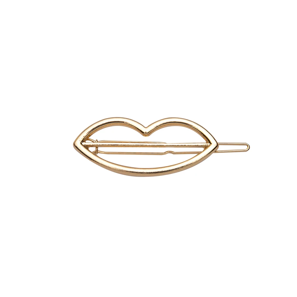 1pc gold lips 2 шт. Модные полые геометрические заколки для волос для женщин Элегантная треугольная Луна Звезда круг металлическая заколка для волос аксессуар для головы - Цвет: 1pc gold lips