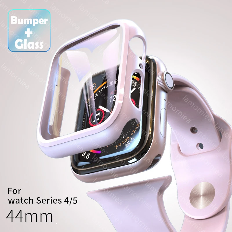 Чехол + закаленное стекло для Apple Watch 40 мм 44 серия 6 5 4 защита экрана чехол бампер