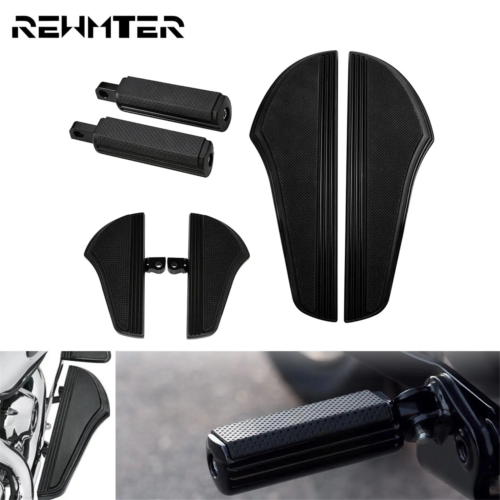 

Motorcycle Black Front Rear Footrest Driver Passenger Floorboards Foot Pegs Pedals Set For Harley Touring Road King Glide Dyna