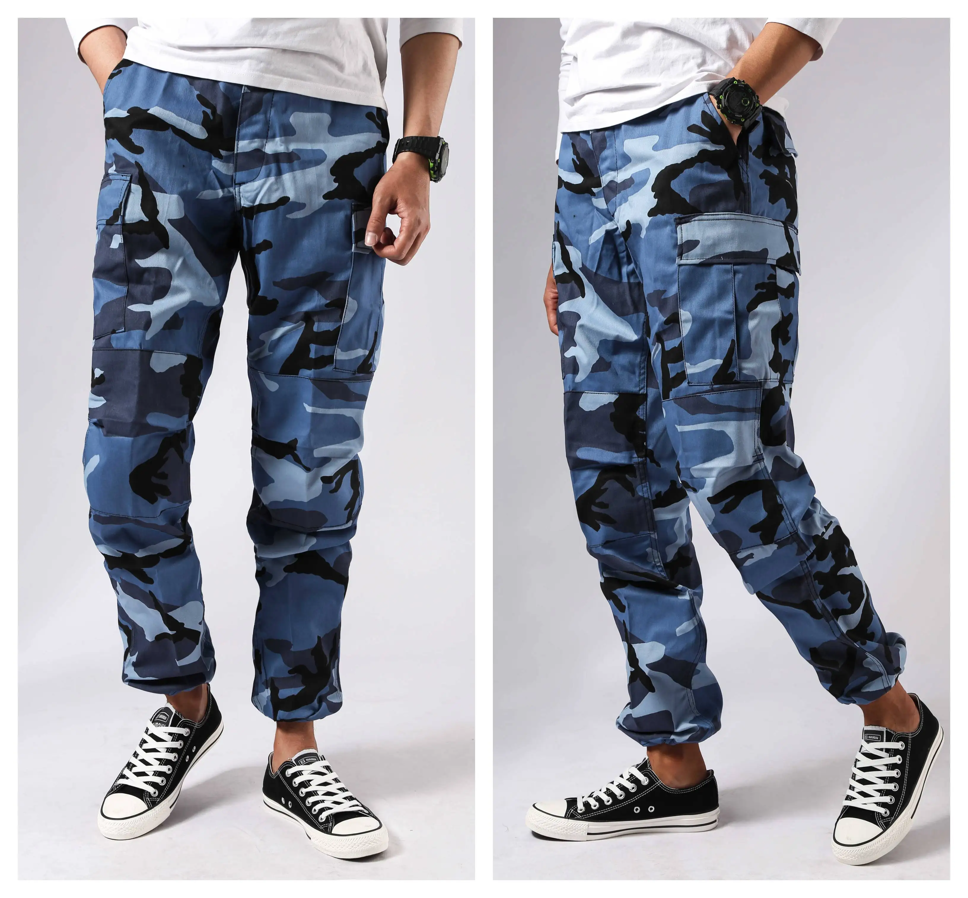 Sky Blue Camo Мужские военные армейские штаны BDU, уличные модные повседневные рабочие охотничьи брюки-карго на молнии - Цвет: Sky Blue Camo