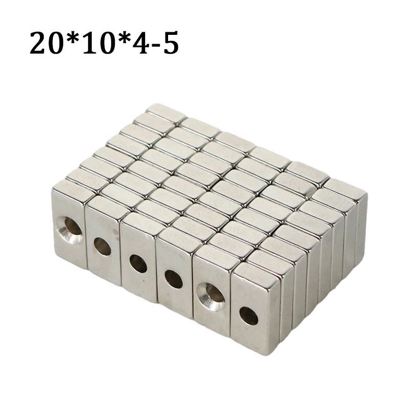 

5/10/15/20 Pcs 20x10x4-5 Magnet Block NdFeB Neodymium Magnet 20x10x4mm Hole 5mm N35 Super Powerful imanes Permanent Magnetic