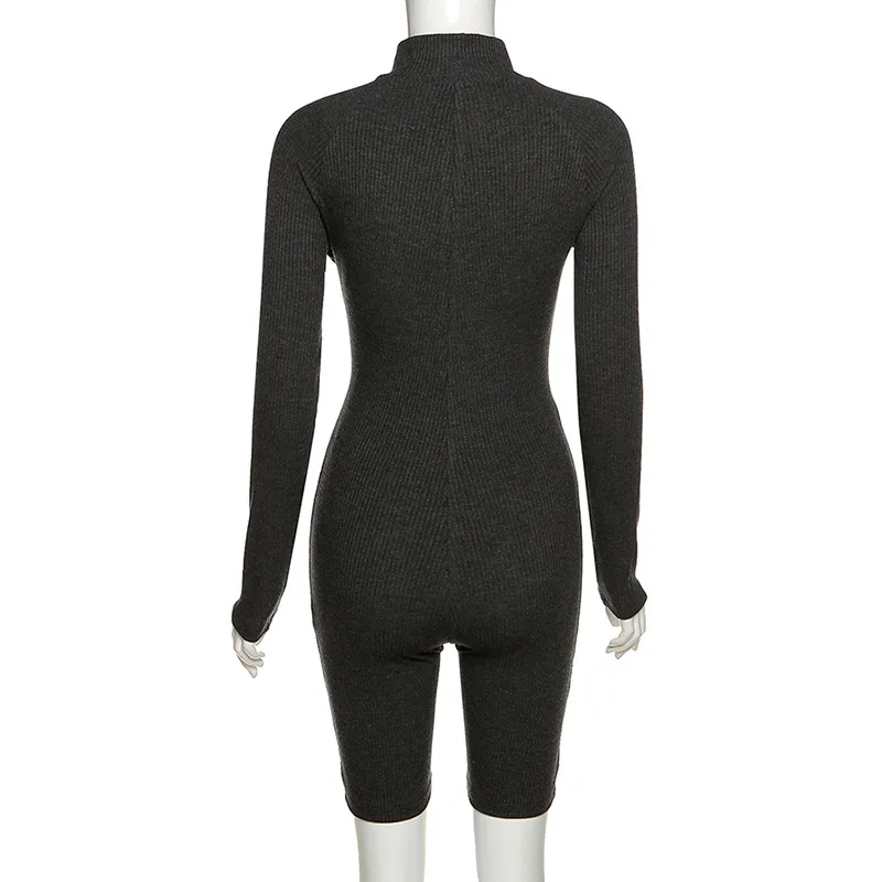 

Autumn Letter Print Long Sleeve Zipper Turtleneck Romper Stretchy Skinny Fitness Playsuit Streetwear Knit Activewear Female New