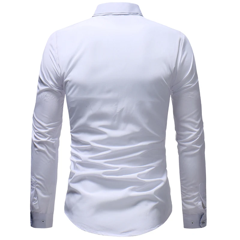 

Trim Fit Mens Smart Casual Dress Shirts Turn-down Collar Long Sleeve Solid Business Men Clothing
