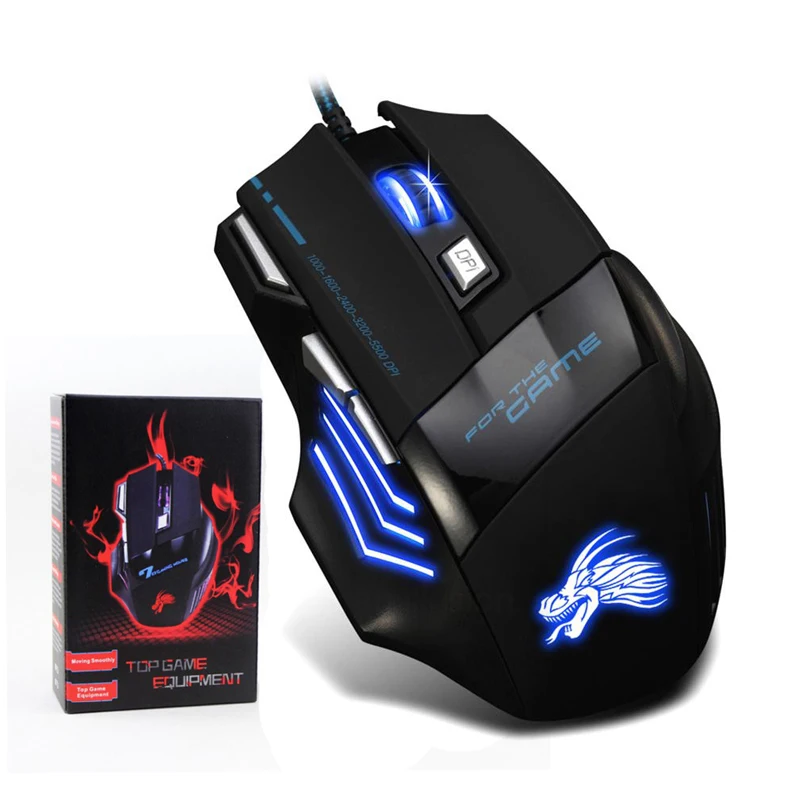  USB Wired Gaming Mouse 7 Buttons 5500 DPI Adjustable LED Backlit Optical Computer Mouse Gamer Mice For PC Laptop Notebook 