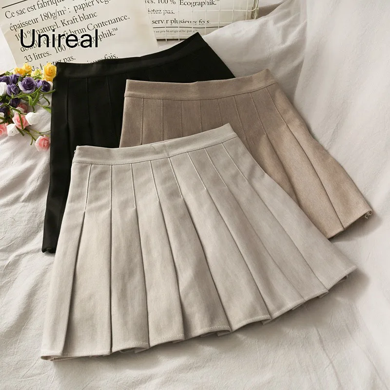 

Unireal 2021 Summer Women Mini Pleated Skirt High Waist Women Short Skirt School Cute Girls Sweet Vintage Skirt