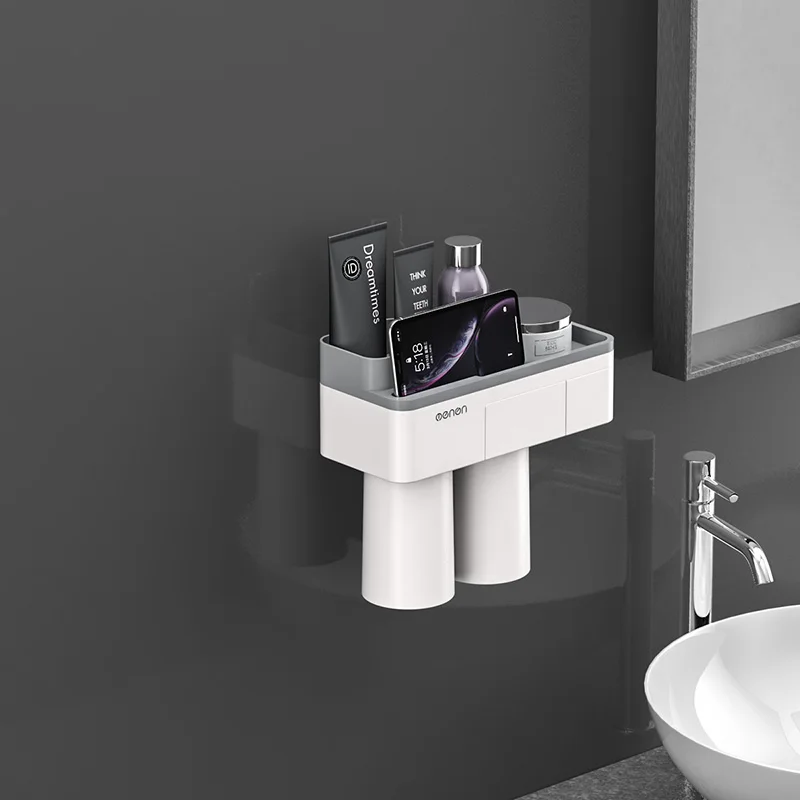Gray 2 Cups BAISPO магнитный держатель для зубной щетки с адсорбцией с 4 чашками настенный держатель для ванной комнаты Чехол Набор аксессуаров для ванной комнаты - Color: Gray 2 Cups