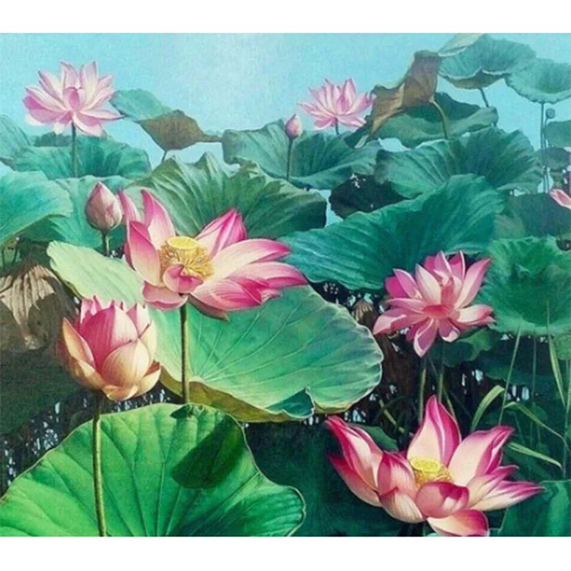 

5D DIY Diamond Painting Square/Round Diamond Flower Painting Lotus Lotus Leaf Beautiful Picture Cross Stitch Decoration TX1044