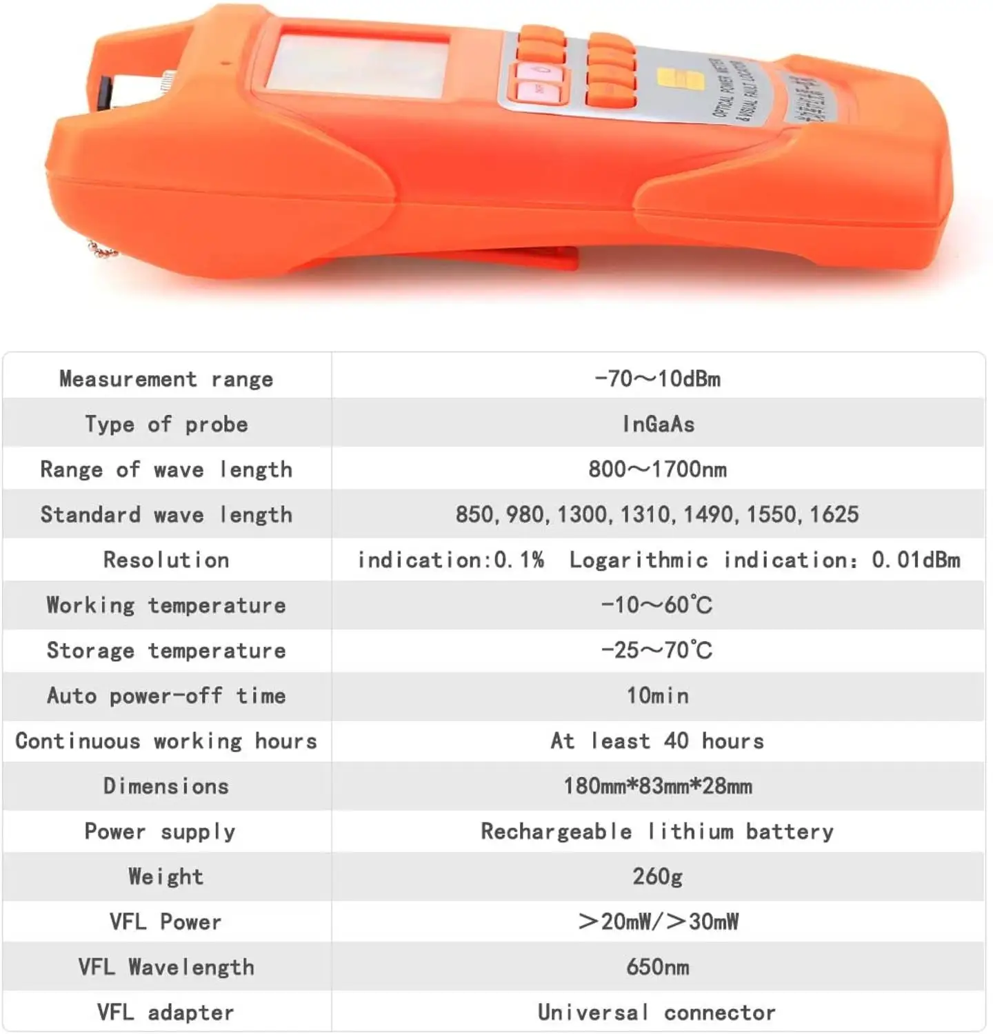All-IN-ONE Fiber Cable Tester20 mw Optical power meter -70 to +10 dBm Light Power Red Light Source One Machine Orange