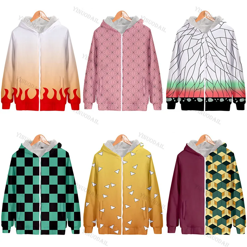 

Demon Slayer:Kimetsu No Yaiba Anime Printed Zipper Fleece Hoodies Jacket Female Male Tomioka Giyuu Cosplay Costume Sweatshirts